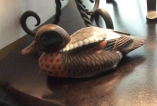 Vintage Small Wooden Duck Decoy Hand Carved & Painted Cinnamon Teal