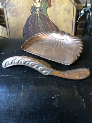 Vintage Rare Arts & Craft Copper Work Crumb Tray & Brush