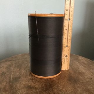 Vintage Antique - Giant - 6 1/2” Tall Wooden Full Spool Of Black Thread — Rare