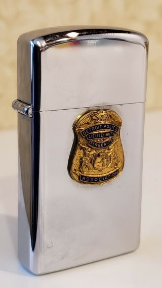 1976 Zippo Slim Lighter Detroit Police Lieutenants - Sergeants Association Shield