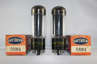 Matched Nib Pair 1956 Vintage Raytheon 5aw4 Black Plate Test Very Strong Nos