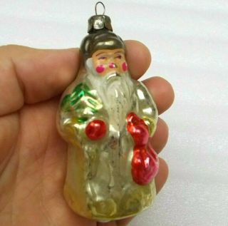 Old Vintage Russian Ussr Silver Glass Christmas Ornament Decoration Santa Claus