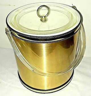 Vintage Georges Briard Brushed Gold Ice Bucket W/lucite Handle Recency Mcm