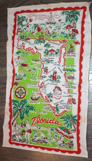 Vintage Florida Souvenir Towel Linen Pre - Disney