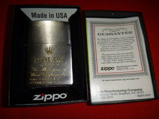 Year 2019 Brushed Chrome Zippo Lighter With Rolex Watch Logo,  Box