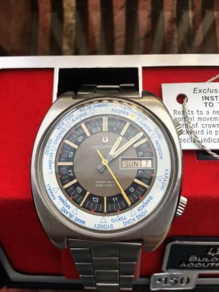 Vintage Bulova Accutron Deep Sea 666 World Time Watch Hang Tag Box