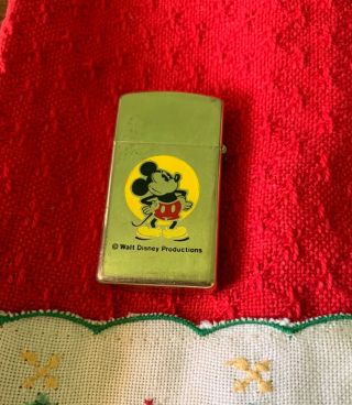 Walt Disney Productions Vintage Mickey Mouse Bradford " Zippo " Gold Tone Lighter