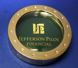 Vintage Jefferson Pilot Financial Paperweight Magnifying Glass Advertising Nib