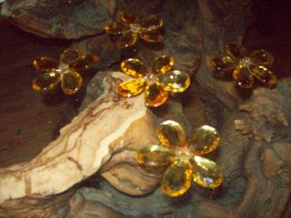 10 - 5 Vtg Amber Crystal Drop Flower Rosettes Chandelier Lamp Prisms 1.  5: " Wired