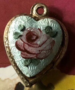 Vintage Sterling Silver Guilloche Enamel Puffy Heart Charm