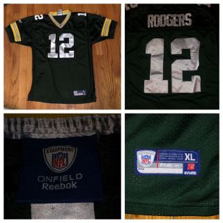 Reebok On Field Green Bay Packers Aaron Rodgers Boy’s Nfl Sewn Jersey Size Xl
