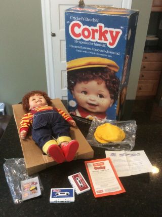 Vintage 1986 Playmates Talking Corky Boy Doll With Two Tapes And Hat & Box