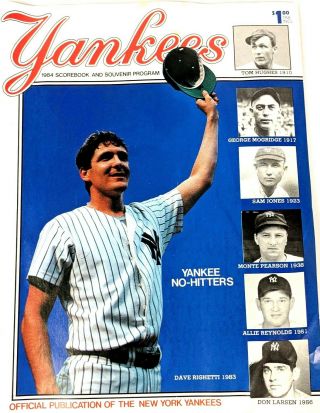 York Yankees 1984 Scorebook Souvenir Program Yankee No - Hitters Collectible