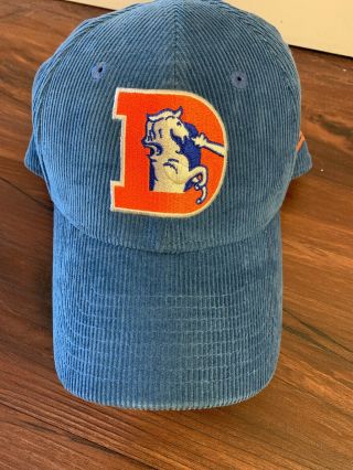 Vintage Denver Broncos Corduroy Hat Cap One Size Adjustable Blue Snapback Euc