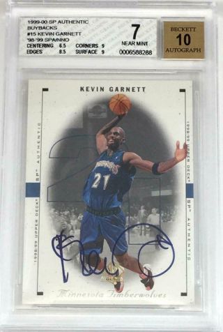 Kevin Garnett 1999 - 00 Sp Authentic Buyback Auto 98 - 99spauthentic Bgs 7 Auto 10