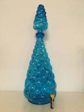 Vintage Retro Genie Bottle Decanter Blue Bubble Empoli Italian Glass 1960s