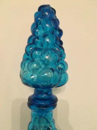 Vintage Retro Genie Bottle Decanter Blue Bubble Empoli Italian Glass 1960s 3