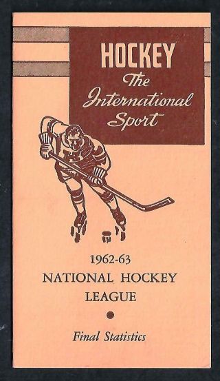 1962 - 63 National Hockey League Final Statistics,  4 Page Fold Out,  3 1/2 " X 6 1/4