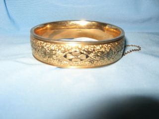 Antique Victorian 5/8 " - 14k Gold Filled Bangle Bracelet - Safety Chain