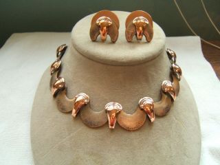 Vintage Rame Copper Necklace & Earring Set Moderist Enameled