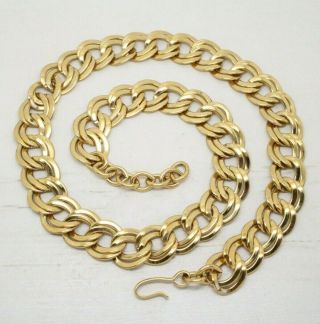 Vintage 1980s Signed Monet Double Link Gold Plated Necklace Runway Jewellery