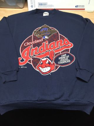 Vintage 1995 Cleveland Indians World Series Crew Neck Sweatshirt Wahoo Large