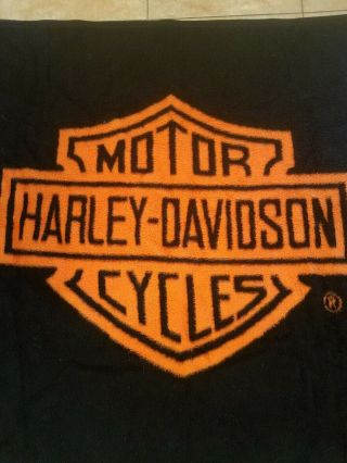 Vintage Harley - Davidson Polyester Throw Blanket Black Orange 1970s 56.  5 " X 49.  5 "