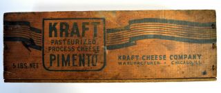 Vintage Kraft Pasteurized Process Cheese Pimento Chicago,  Ill.  5lbs Wooden Box