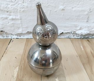 Vintage Shiny Raimond Japan Silver Plated Metal Roly Poly Clown Piggy Coin Bank