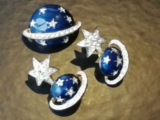 Vintage Jewellery Blue Planet Brooch And Earrings Set Signed Butler And Wilson