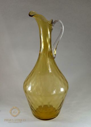 Large Vintage Hand - Blown Studio Amber Art Glass Jug Vase
