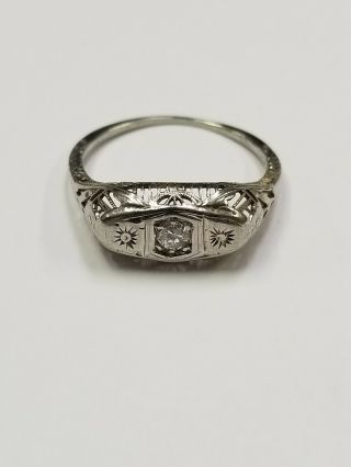 Antique Vintage Filigree Diamond Ring Aprox.  12 D - E Vs 18k White Gold (gia) Nr