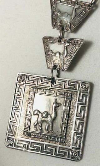 Vintage Peru 900 Silver 17 " Link Pendant Necklace Embossed Llamas 38g Signed W