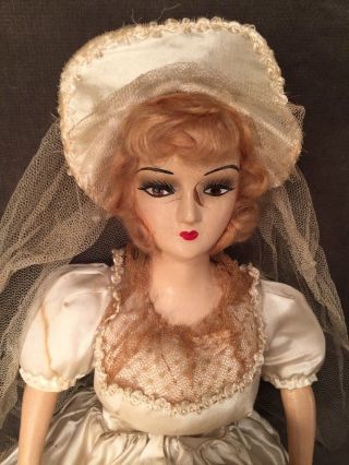 Antique 1920’s French Boudoir Doll 24” Bride Doll Blonde Straw Stuffed