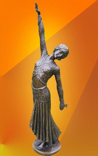 Art Deco Bronze Statue Chiparus Footsteps Signed Figure Hot Cast Lady Figurine