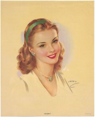 Vintage 1940s Jules Erbit Pin - Up Print Good Girl Art Gga Sincerity Sweetheart