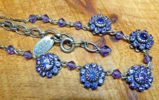 Vintage Liz Palacios S.  F.  Purple Flower Glass Bead Rhinestone Necklace Art Deco