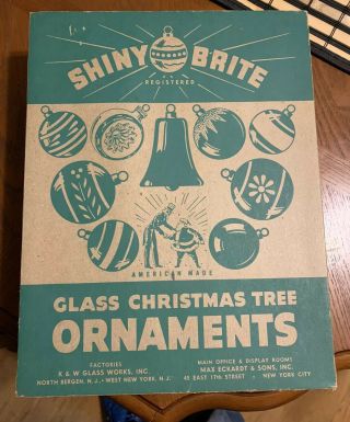 Vintage 12 Shiny Brite Glass Christmas Ornaments - Box