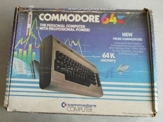 W/box Vintage Commodore 64 Personal Computer With Power & Rf Cords
