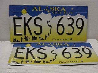 Pair Alaska Gold Rush Centennial License Plate Eks 639