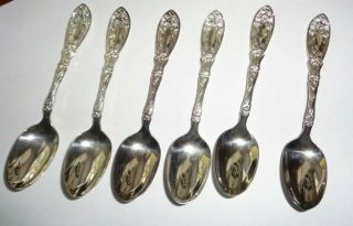 Vintage Oxford Silver Plate Demitasse Spoons Set 6 Pat.  Jan14.  1908 Narcissus
