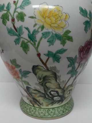 Vintage Large Porcelain Ginger Jar Lidded Vase Hand Painted Floral 15 