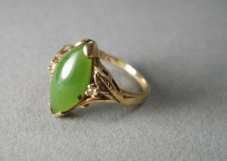 Vintage 10k Yellow Gold Jade Gemstone Cz Women Ring Small 4,  5 Size 30.  8 Grams