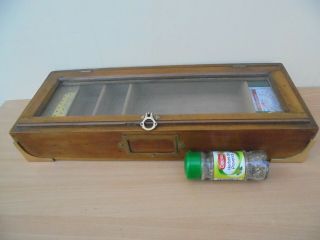 Vintage Wooden Instrument Box,  Display Case,  Glass Lid,  Brass Corners,  Walnut?