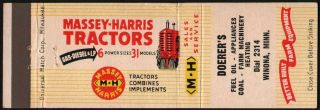 Vintage Matchbook Cover Massey Harris Tractors M - H Doerers Winona Minnesota