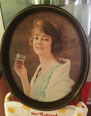 Vintage Coca Cola Serving Tray Metal Coke Advertising Lady In White Mink Jacket