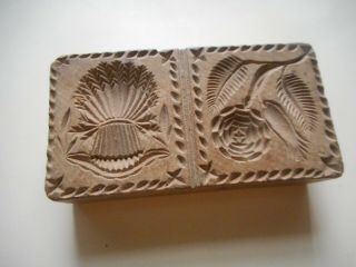 Small Antique Finely Hand Carved Butter Stamp W/ Reversed Rose & Sheaf Of Wheat