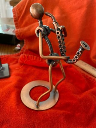 Vintage Nuts Bolts Metal Parts Saxophone Player Figurine Sculpture Music 6 In
