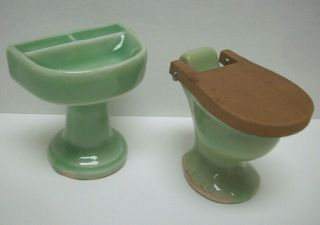 Dollhouse Vintage Green Porcelain Sink And Toilet Bathroom Furniture 40 