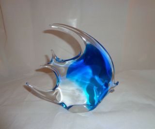 Vintage Blown Art Glass Sculpture of Blue & Crystal Clear Fish 2
